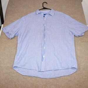Toscano Mens XL Blue White Micro Check Short Sleeve Button Down Shirt
